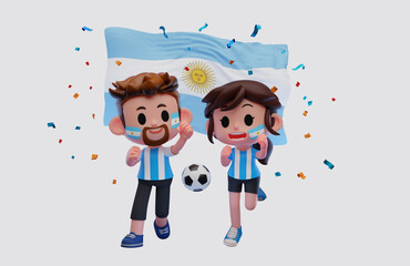 3d rendering illustration of Argentina football fans characters celebrating - obrazy, fototapety, plakaty