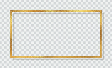 rectangle gold foil leaf texture frame, shiny golden horizontal border for banner, cover, isolated on transparent background vector.