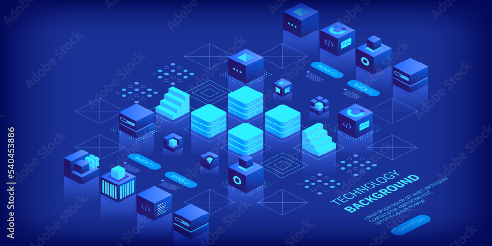 Poster technologies background concept. abstract futuristic cubes design and different geometric shapes. di