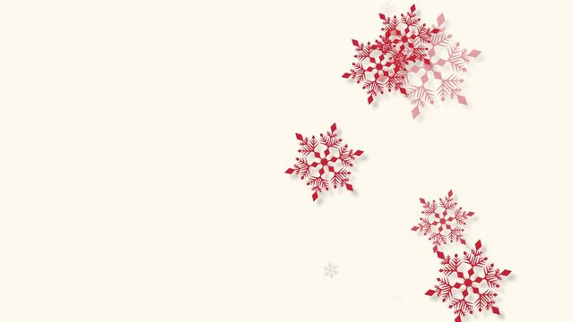 クリスマス 雪の結晶 赤 右 大 雪が降る 【背景 オフホワイト】