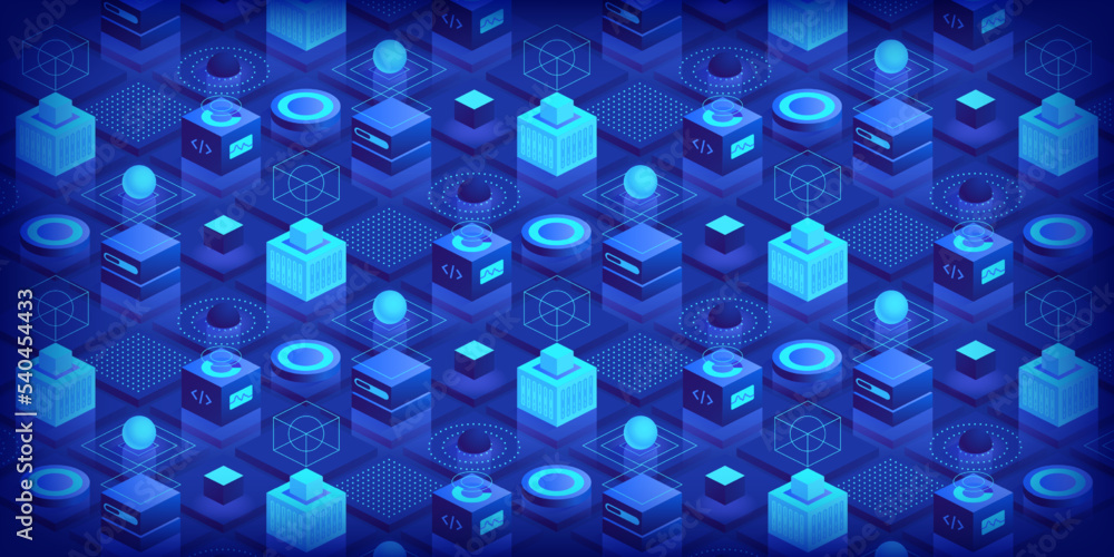 Poster abstract futuristic isometric background technology connection digital data and big data concept blo