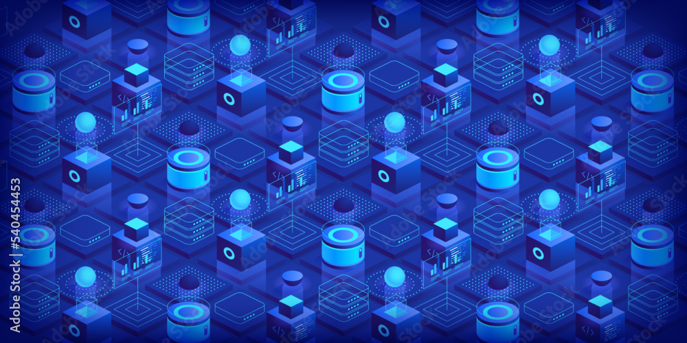 Poster abstract futuristic isometric background technology connection digital data and big data concept blo