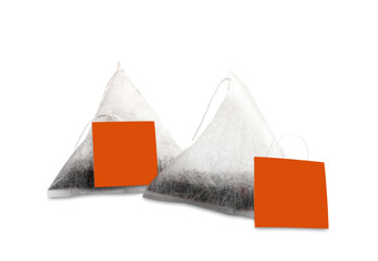 New pyramid tea bags on white background