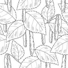 Birch earrings plant seamless pattern background graphic black white sketch illustration vector