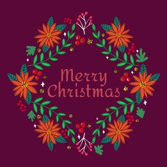 Merry Christmas design on purple background, vector illustration