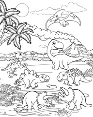 Dinosaur Cartoon Prehistoric Landscape Scene © Christos Georghiou