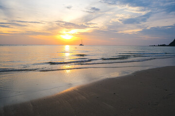 Serenity sea beach wave sunset sky with cloud nature landscape