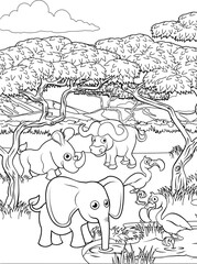 Safari Cartoon Animal Background Landscape Scene