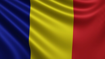 Render of the Romania flag flutters in the wind close-up, the national flag of Romania flutters in 4k resolution, close-up, colors: RGB. High quality 3d illustration