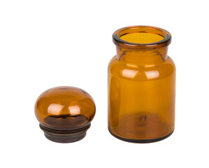 Empty vintage apothecary glass bottle with open stopper, PNG isolated on transparent background