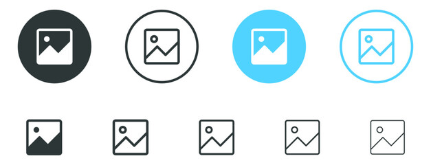 gallery icon vector, image photo album icon vector, Picture gallery photos icons set in filled, thin line, outline and stroke style