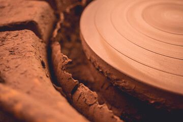 Potter's wheel with a lump of clay on it