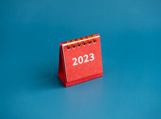 Merry christmas and happy new year 2023 background. 2023 business year numbers on modern small red...