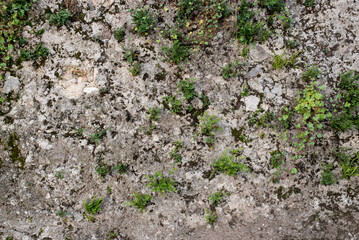 Gabion retaining wall made of concrete and stone in a mountainous terrain
