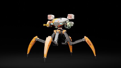Spider robot Laser gun Install a full weapon system. 3D artwork.3D rendering.3D illustration