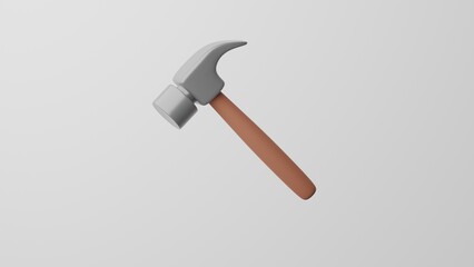 Minimalism Hammer, tool emoji, handyman symbol. On white background. 3d render