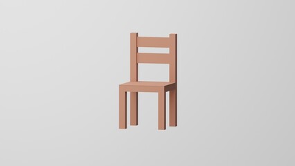 Minimalism wooden Chair symbol. On white background. 3d render