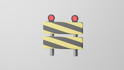 Minimalism Construction Sign, black and yellow striped emoji, roadwork symbol. On white background. 3d render