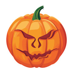 Pumpkin wearing a witch hat as an orange monster with a scary character on a white background as an autumn concept and symbol for a creepy Halloween marketing with 3D illustration elements.