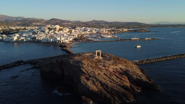 Naxos Aerial View and Apollo Temple in Portara, Aegean Cyclades Island, Greece