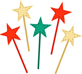 New Year, Christmas design, for holiday decoration, decor, gifts, cards. Stars red, green, cream. A party. Isolated.

