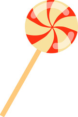 Candy round on a stick, caramel. Christmas sweets. Gifts for children. Treat for the new year. Surprise, gift, food. Isolated. To create holiday decorations, postcards, invitations, posts, websites.