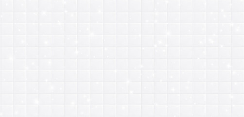 Clean bathroom tile with sparkles, white ceramic wall surface, bathroom interior, shiny fresh floor with sparkles, square mosaic background. Vector illustration.