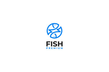 Flat circle round fish logo design vector template illustration