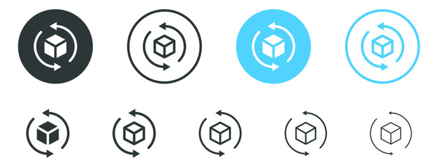 Refresh cube icon with two arrows , Augmented reality. rotate cube icon, sync repeat and reload arrow icon symbol . 3D Cube line icon, Cube Hexagon Logo for website and mobile apps, vr refresh icon - obrazy, fototapety, plakaty