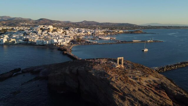 Naxos Aerial View and Apollo Temple in Portara, Aegean Cyclades Island, Greece