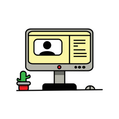 Modern concept, illustration of monitor computer. icon. Line art. outline. Flat art