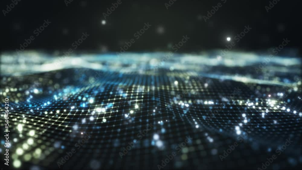 Aufkleber futuristic flying over 3d green blue digital landscape mountain terrain abstract technology backgrou