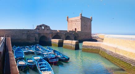 Wall of an ancient castle Sqala mogador historic city medina of Essaouira, Morocco - obrazy, fototapety, plakaty