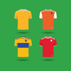 Illustrations of Irish Football and Hurling jersey uniforms from different counties in Ireland. Vector drawing European soccer shirt. - obrazy, fototapety, plakaty