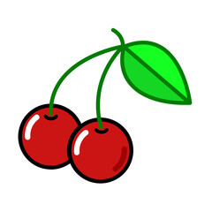 Red cherries, minimalist vector icon, flat style logo design