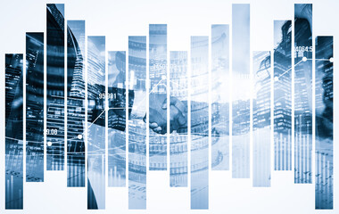 Business handshake on finance prosperity and money technology asset background . Economy and...