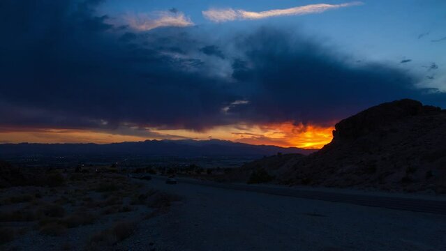 Lockdown Time Lapse Scenic View Of Mountains Under Fluffy Clouds During Sunset - Las Vegas, Nevada