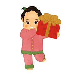 Cute girl holding a christmas present 03