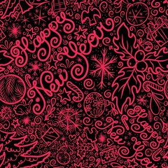christmas happy new year lettering doodle seamless abstract pattern background fabric design print wrapping paper digital illustration texture wallpaper watercolor paint