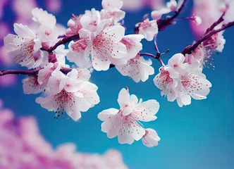 Meubelstickers Sakura Cherry Blossom with a Blue Sky Background. © Spencer