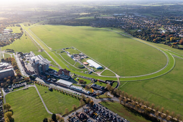 Aerial view of York racecourse and grandstand