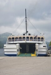 ferry for transporting people, cargo and cars. It connects the mainland and the island