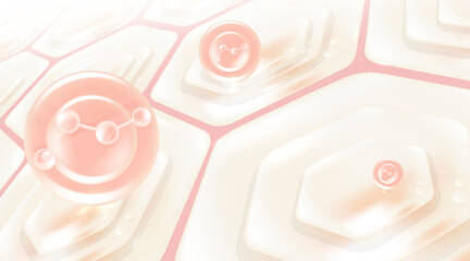 Hyaluronic acid hair and skin solutions ad, pink collagen serum drop into skin cells with cosmetic advertising background ready to use, illustration vector.