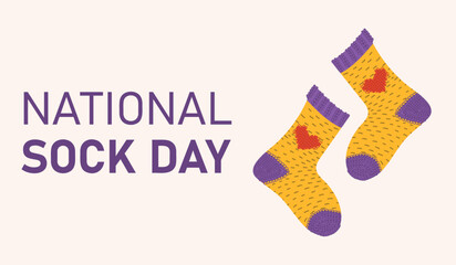 National Sock Day. Pair of woolen knitted socks. Vector illustration.
