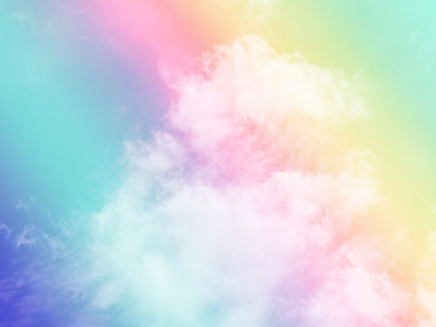 beauty sweet pastel pink yellow colorful with fluffy clouds on sky. multi color rainbow image. abstract fantasy growing light