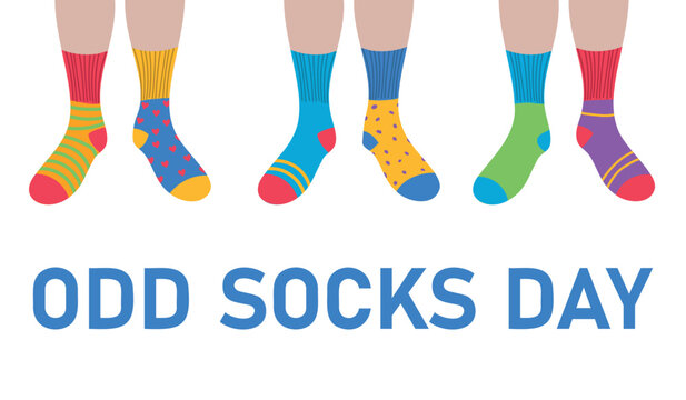 Odd Socks Day. Vector illustration with feet in different colorful socks