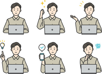 ノートパソコンを操作するミドル世代の男性セット