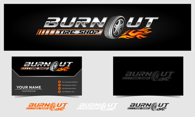 Modern tire shop wheel logo design and business card