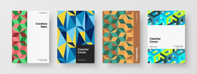Naklejka premium Creative mosaic pattern placard layout bundle. Minimalistic booklet A4 design vector concept set.