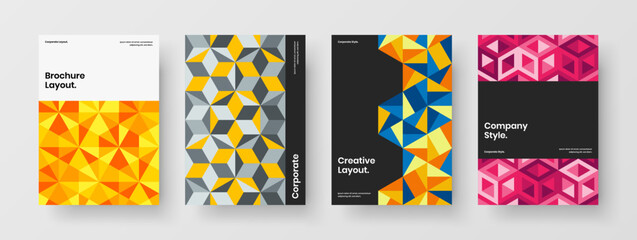 Original cover vector design template set. Creative geometric hexagons brochure layout composition.